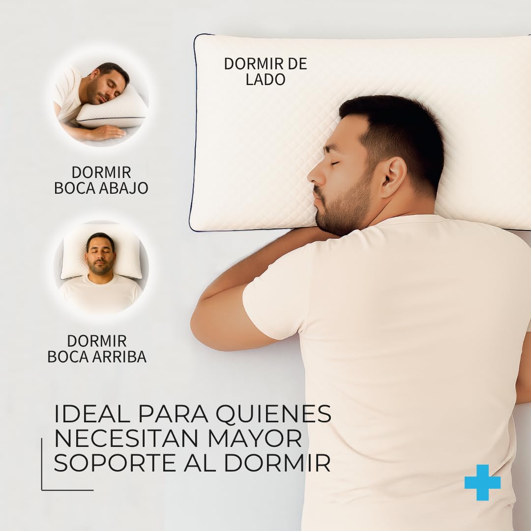 Almohada Viscoelástica Alta 100% Pura, Dolor Cervical, Personas Corpulentas, 90x33x18 cm