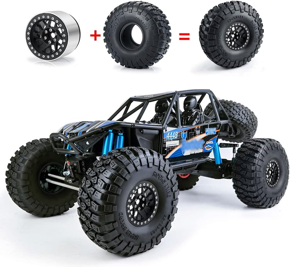RCLIONS 2.2" RC Beadlock Wheels and 150mm Tires for AXIAL Wraith RR10 1/10th RC Crawler Truck Car