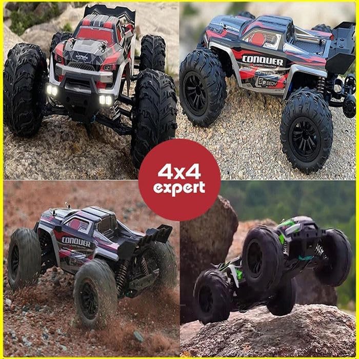 Pihura 1:14 Scale RC Cars 4WD Brushless Remote Control Car Fast 75KM/H High Speed RC Truck for Adults Boys 2.4GHz All Terrains Off-Road Drift RC Monster Trucks with 2 Batteries (RED) 1