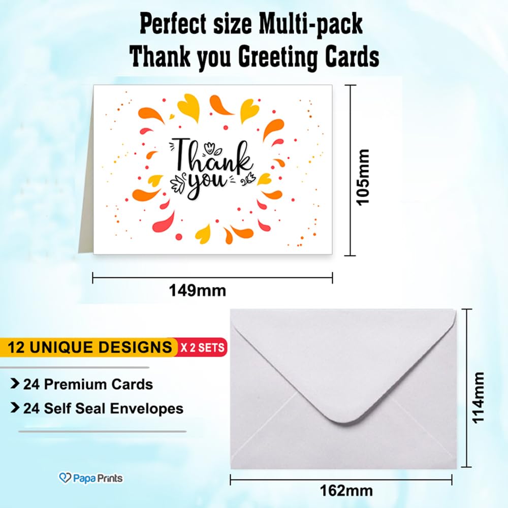 Papa Prints Pack of 24 Thank You Card Kids Greeting Cards 105 x 149 mm Wedding Thank You Cards Multipack with Envelopes for Anniversaries - Image 3