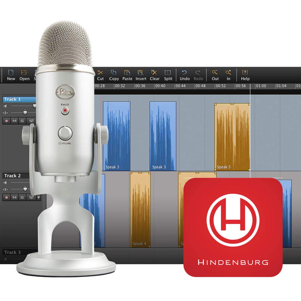 Blue Microphones Yeti Podcaster e Hindenburg Journalist Bundle Microfono USB per Registrazione e Streaming su PC e Mac, 3 Capsule, 4 Modalità di Rilevamento, Argento