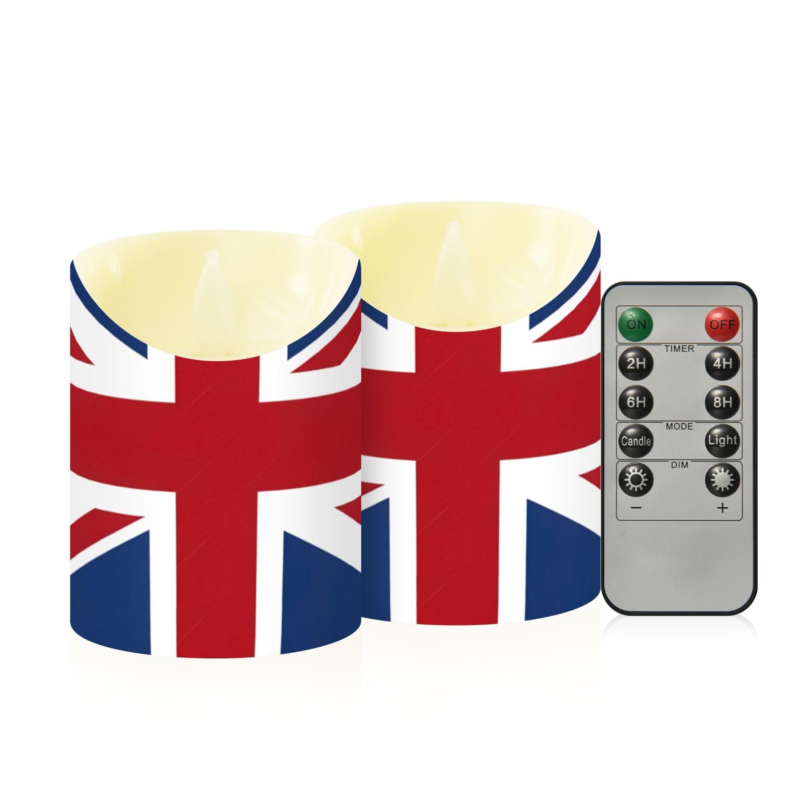 Ewusp British Flag Flameless Candles Battery Operated Flickering LED Pillar Candles Set of 2 with Remote Control & Timer, for Home Decor Wedding Holiday Party Centerpieces