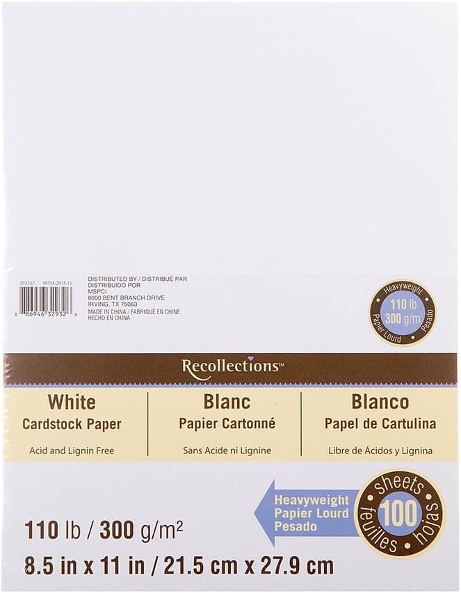 Recollections White Heavyweight Cardstock Paper, 8.5" X 11" - 100 Sheets