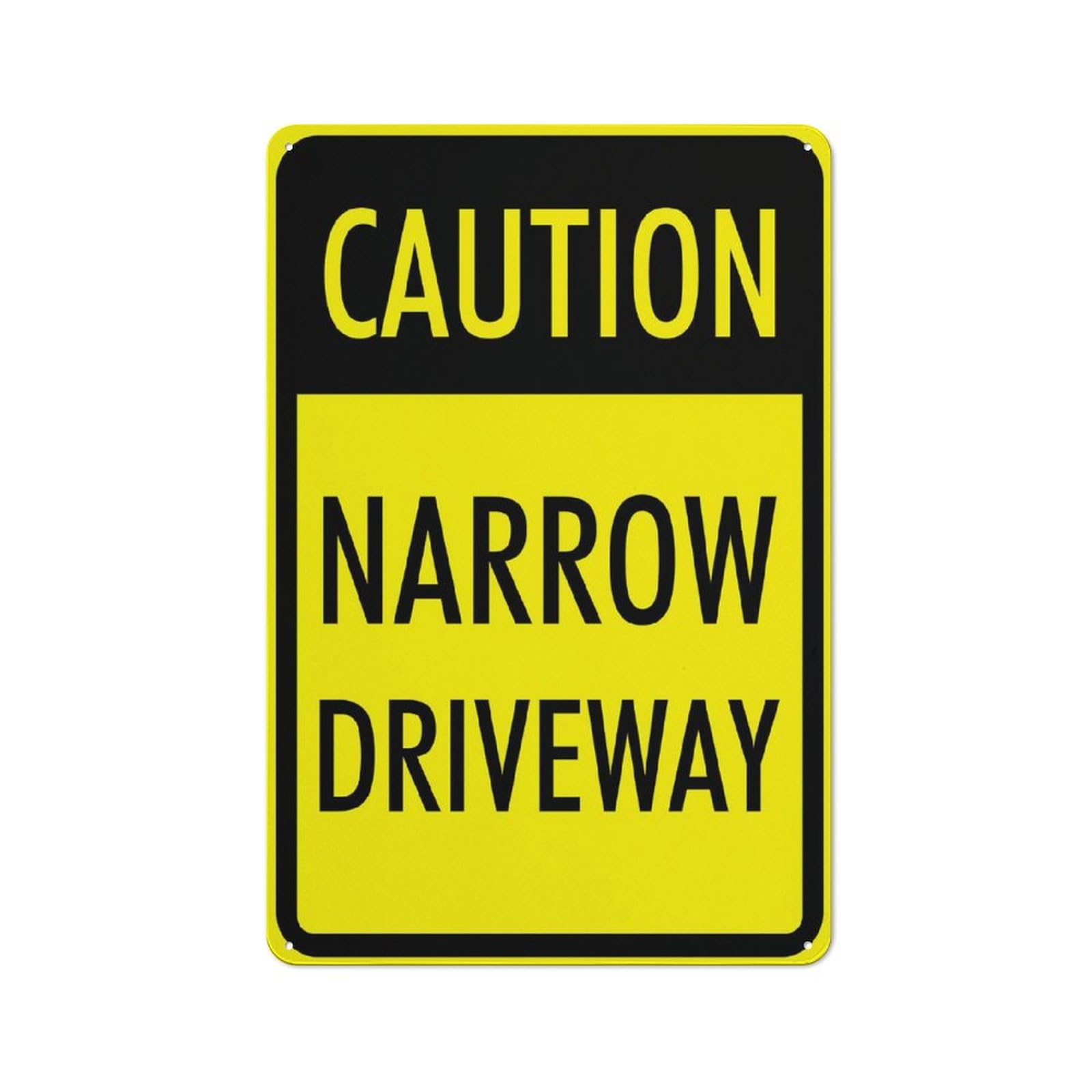 Caution - Narrow Driveway Sign, 8x12 Inch Outdoor Metal Sign for Business, Workplace, Office, Home, Garden