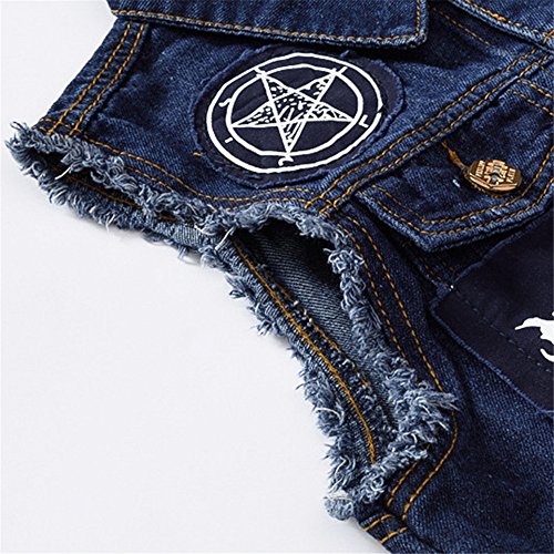 Mens Jeans Vest Patch Designs Ripped Frayed Denim Waistcoat3
