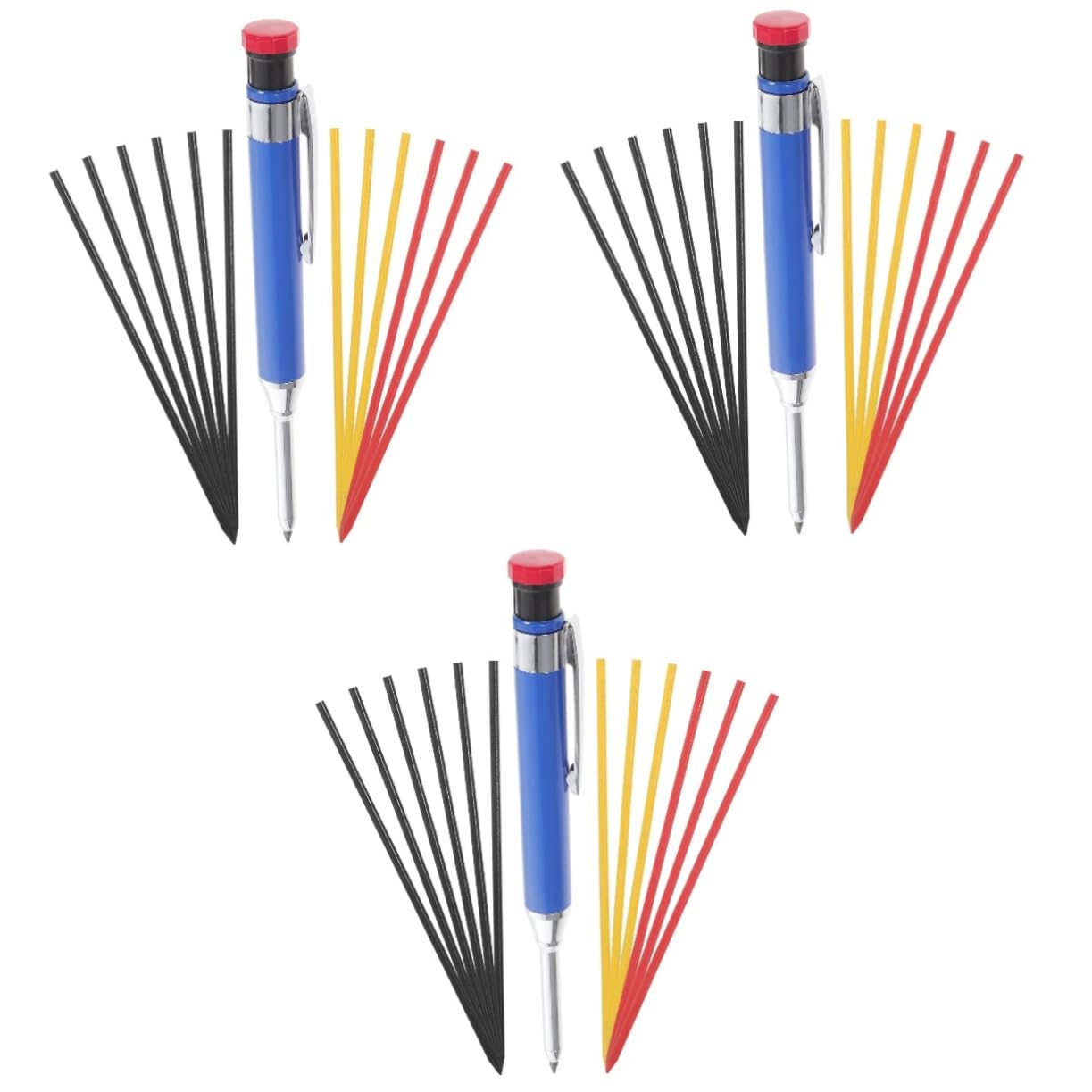 3 Ensembles Crayon Mécanique Profond avec Recharges pour Menuiserie Crayon de Chantier avec Couleurs de Mine pour Marquage sur Surfaces