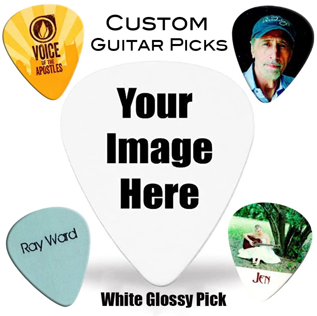 Personalized Guitar Pick - White Eco Friendly Biodegradable - Full-Color Custom Guitar Picks with Your Photo or Design. Durable Material with Detailed Print. Great Gift for Any Musician. (5)
