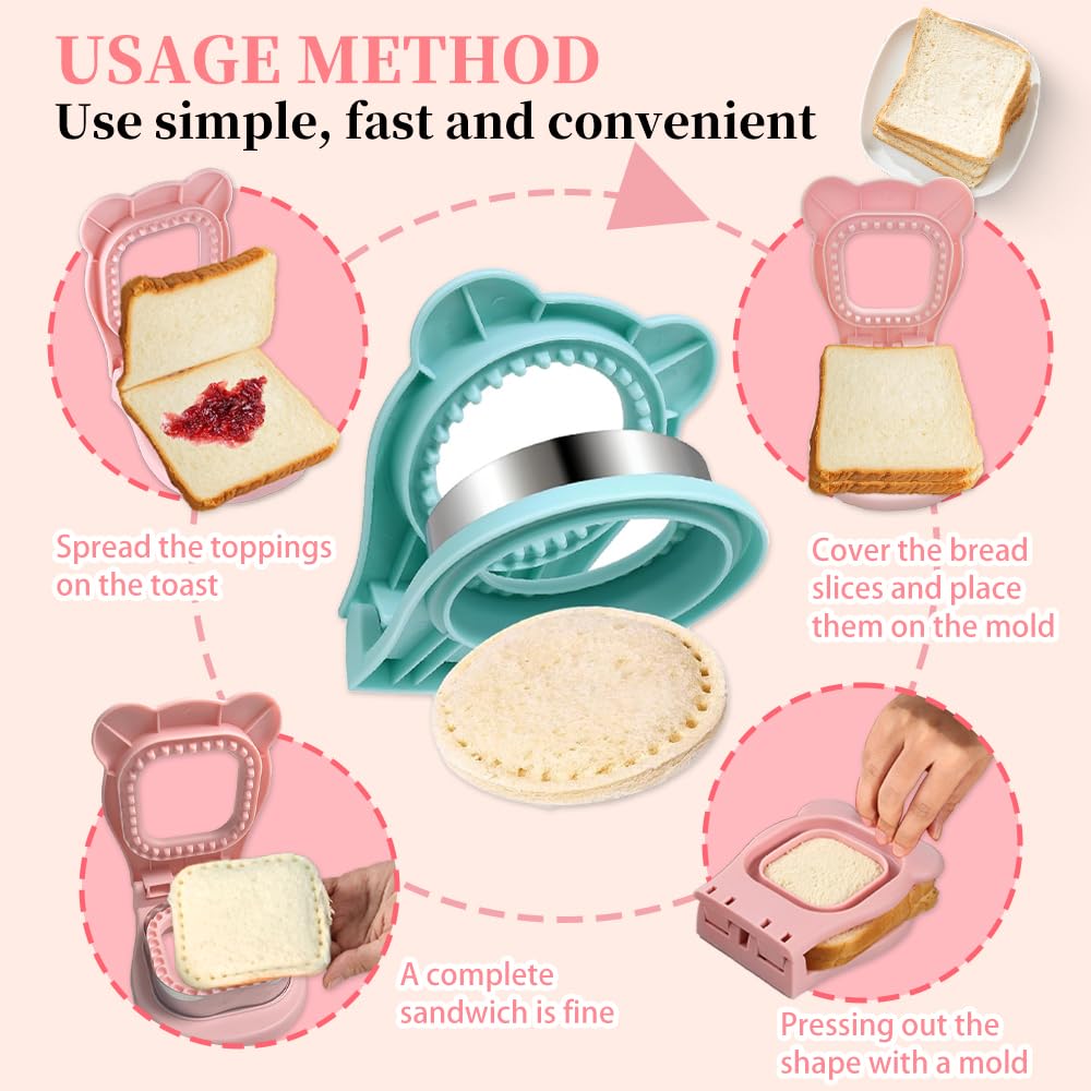 Juego de cortador y sellador de sándwiches, sandwichera cuadrada y redonda con borde de sello para sándwich casero, aperitivos, lonchera Bento Box 3