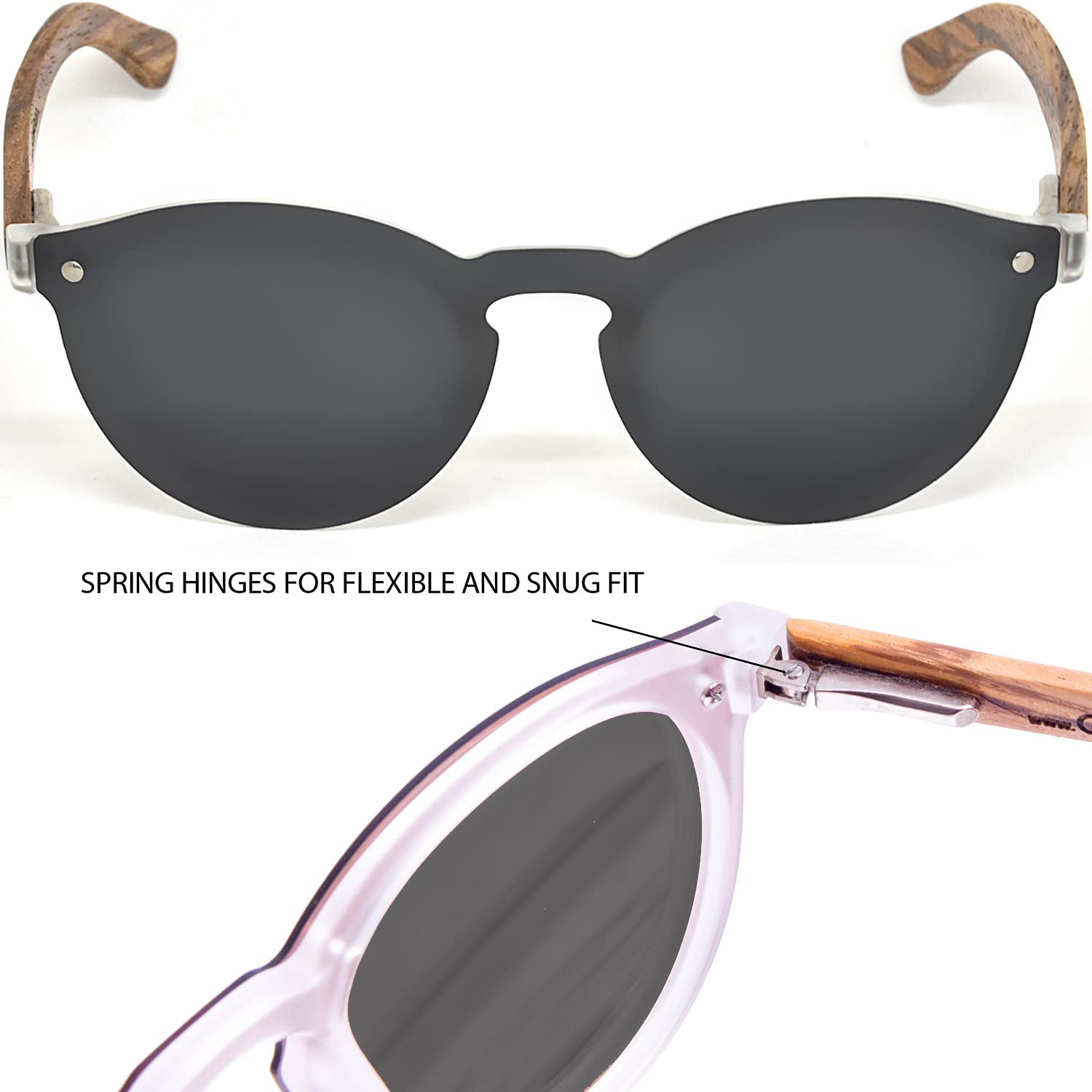 GOWOOD Holz Runde Sonnenbrille für Herren und Damen mit spezieller einteiliger schwarz polarisierter Linse