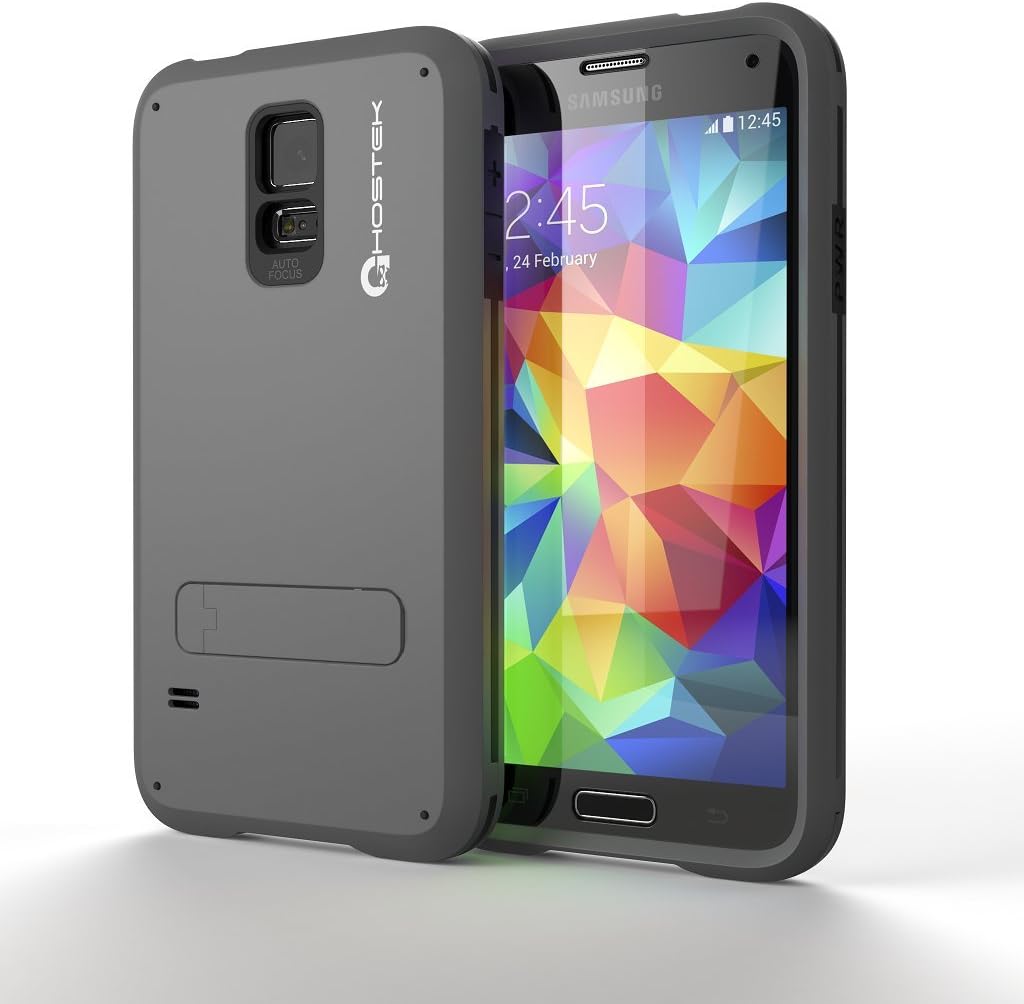 Galaxy S5 Case, Ghostek Grey Bullet Samsung Galaxy S5 Case W/ Galaxy S5 Screen Protector - Slim Armor 4 Layer Protective Case for Samsung Galaxy S5 IV SM-G900 GHOCAS135