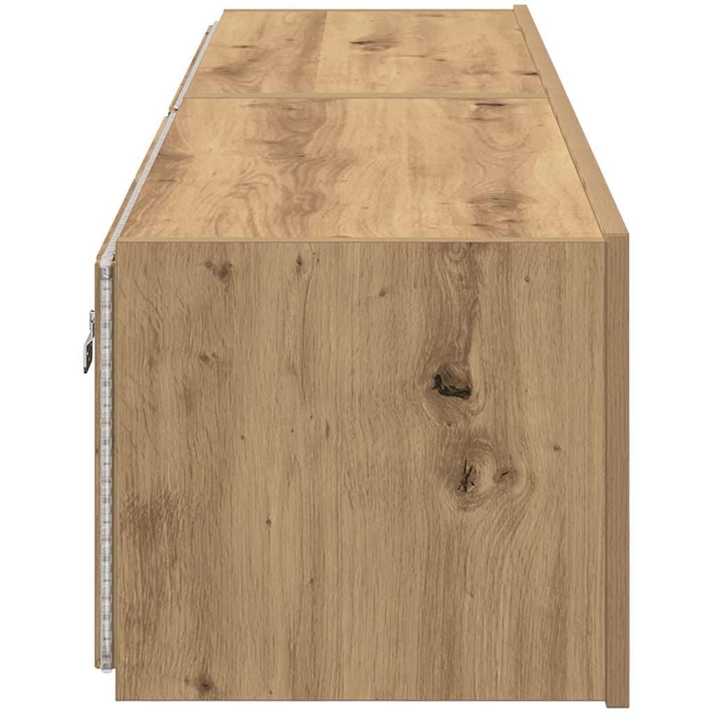 Szafka telewizyjna naścienna dąb Artisan szafka pod telewizor ścienny ze światłami LED i dużym schowkiem, wielofunkcyjny, 80 x 35 x 31 cm