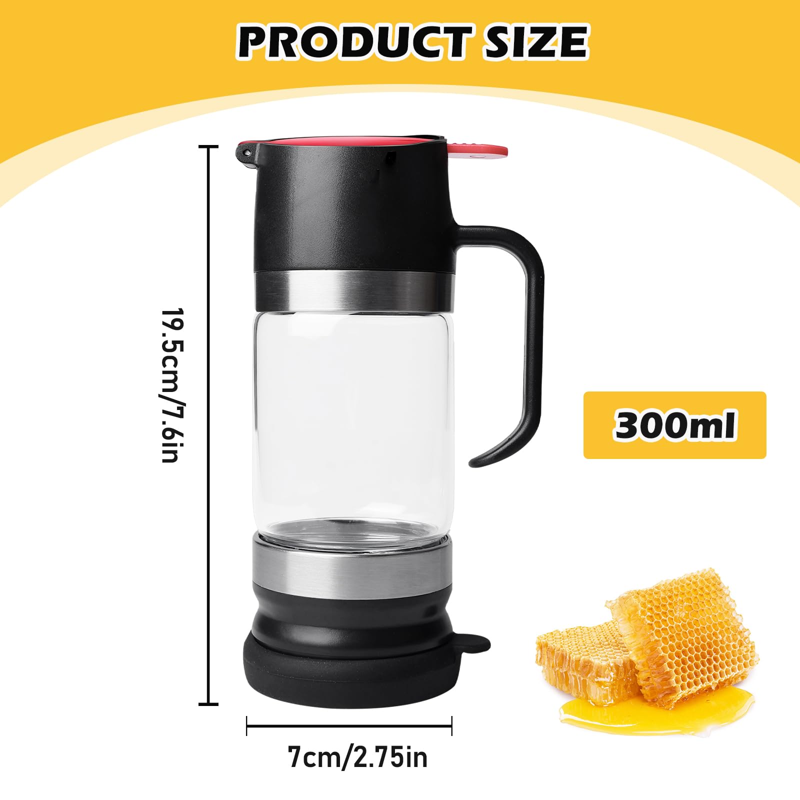 PORFOYO Honigspender Glas 300ml Tropffrei - Mit Griff Für Honig & Sirup