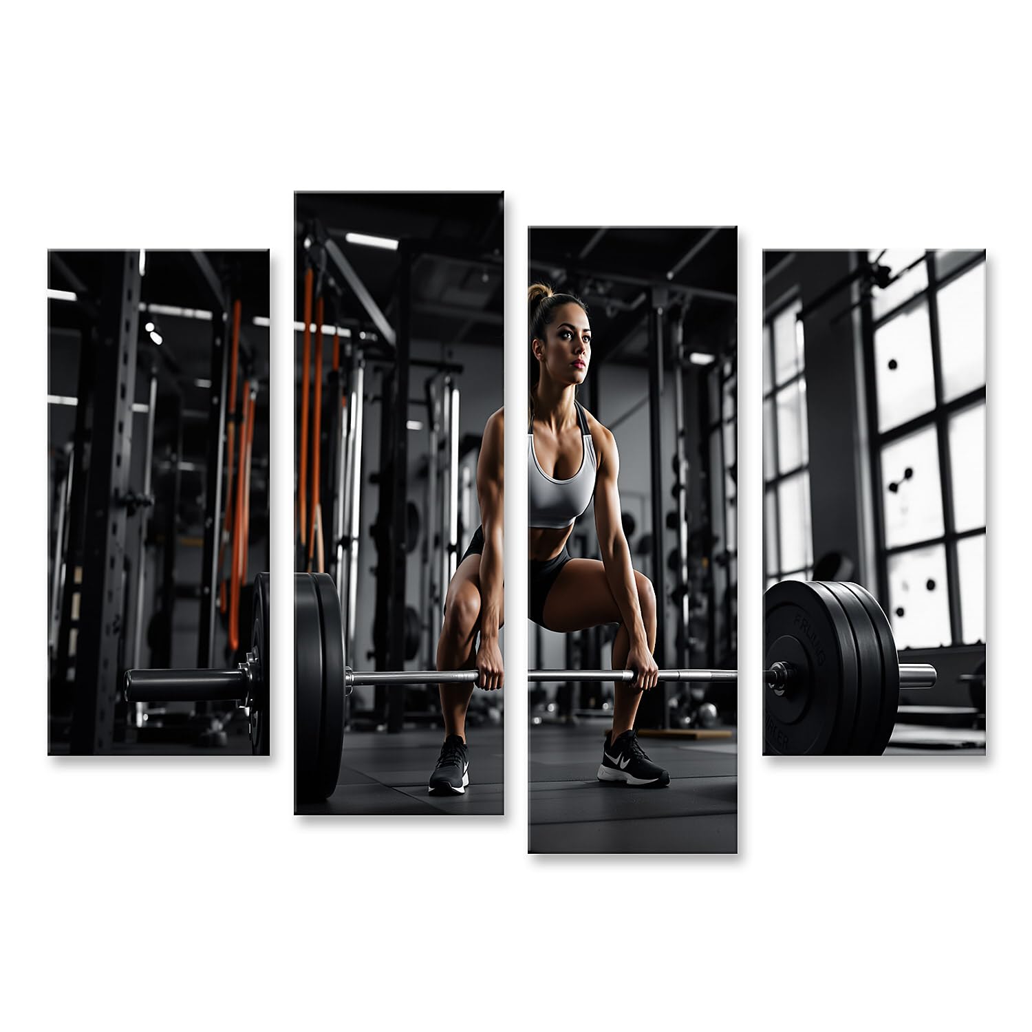 islandburner Quadro su tela da donna forte durante il deadlift in palestra, motivo fitness per appassionati di sport, 4 pezzi