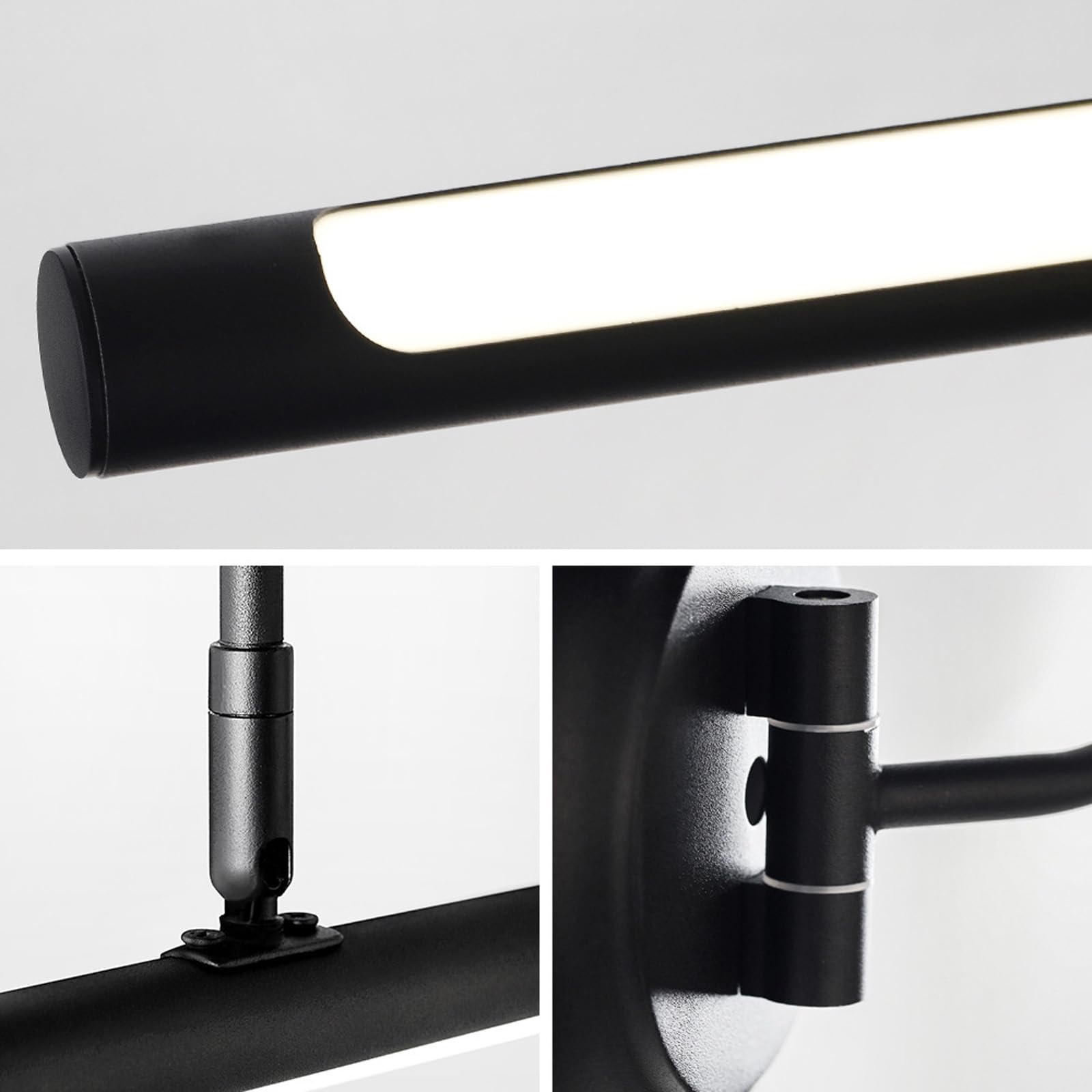 LED Spiegelleuchte Bad Wandleuchte 360° Drehung Einstellbarer Winkel Wandbeleuchtung Bildbeleuchtung Wandleuchten für Wohnzimmer Schlafzimmer Schminktisch Badezimmer (Schwarzes Weißes Licht,43cm)