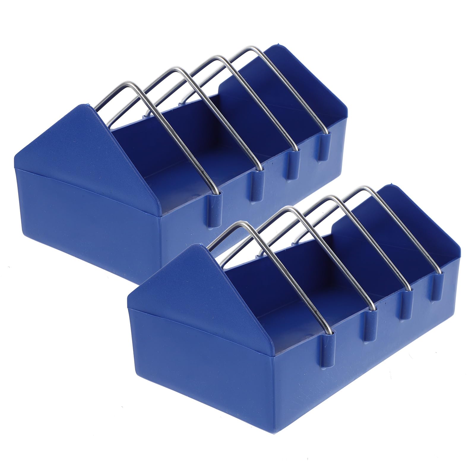 Lot de 4 Mangeoires pour Pigeons en Plastique Bleu Séparation Amovible et Fente Métallique, Grosse Capacité, Résistantes aux Intempéries pour Usage en Ferme ou Extérieur