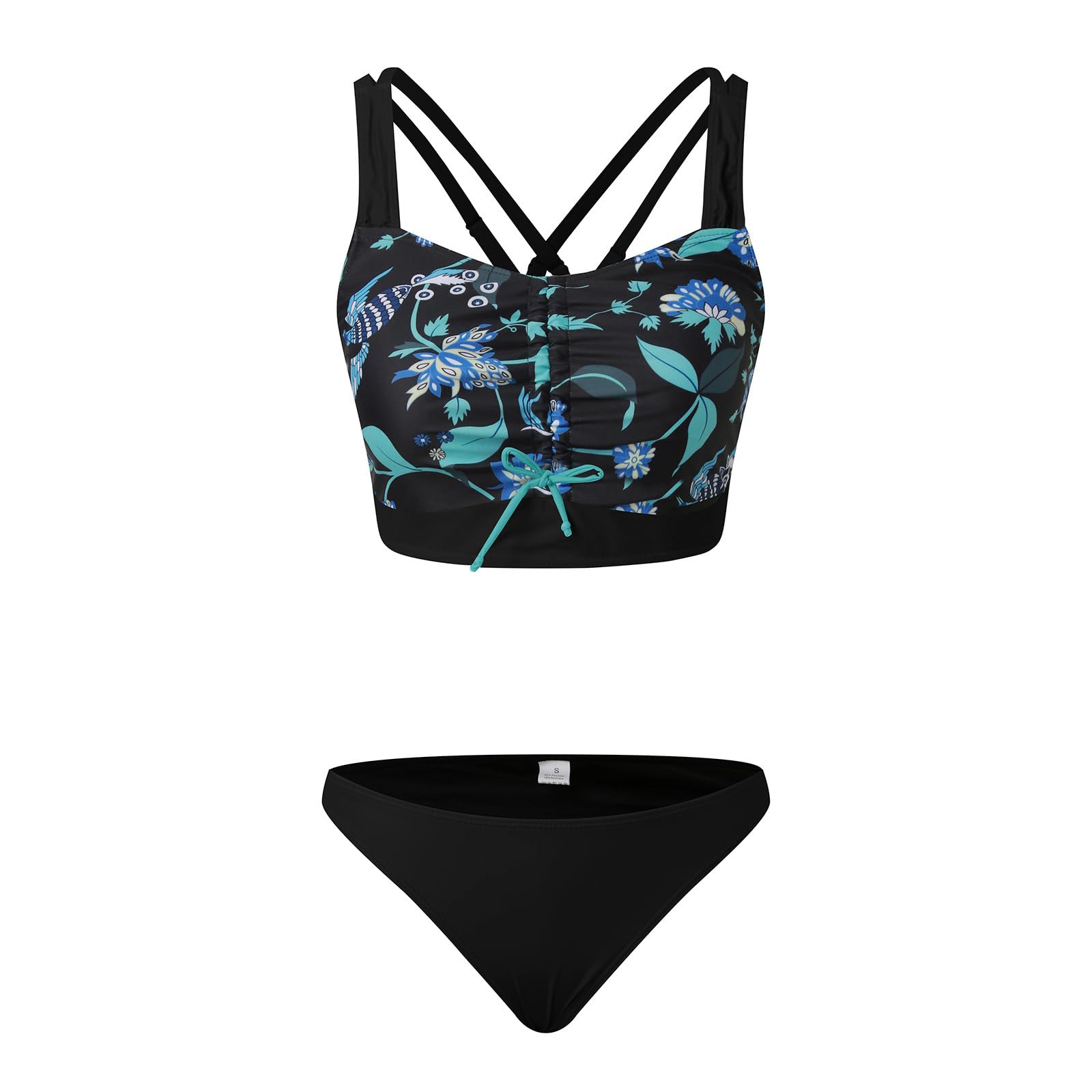 Generisch 2026 bikini da donna a vita alta, costume da bagno push up doppio, costume da bagno, bikini retrò a due pezzi con stampa increspata a vita alta, set da tre pezzi