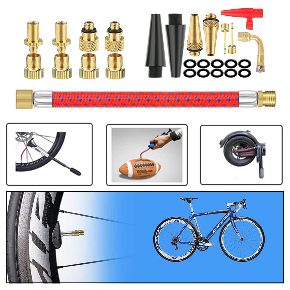 CAASFOOY 27-teiliges Fahrradventil-Adapterset – Für AV, SV, DV, Ballnadel & Mehr CAASFOOY 27-teiliges Fahrradventil-Adapterset – Für AV, SV, DV, Ballnadel & Mehr