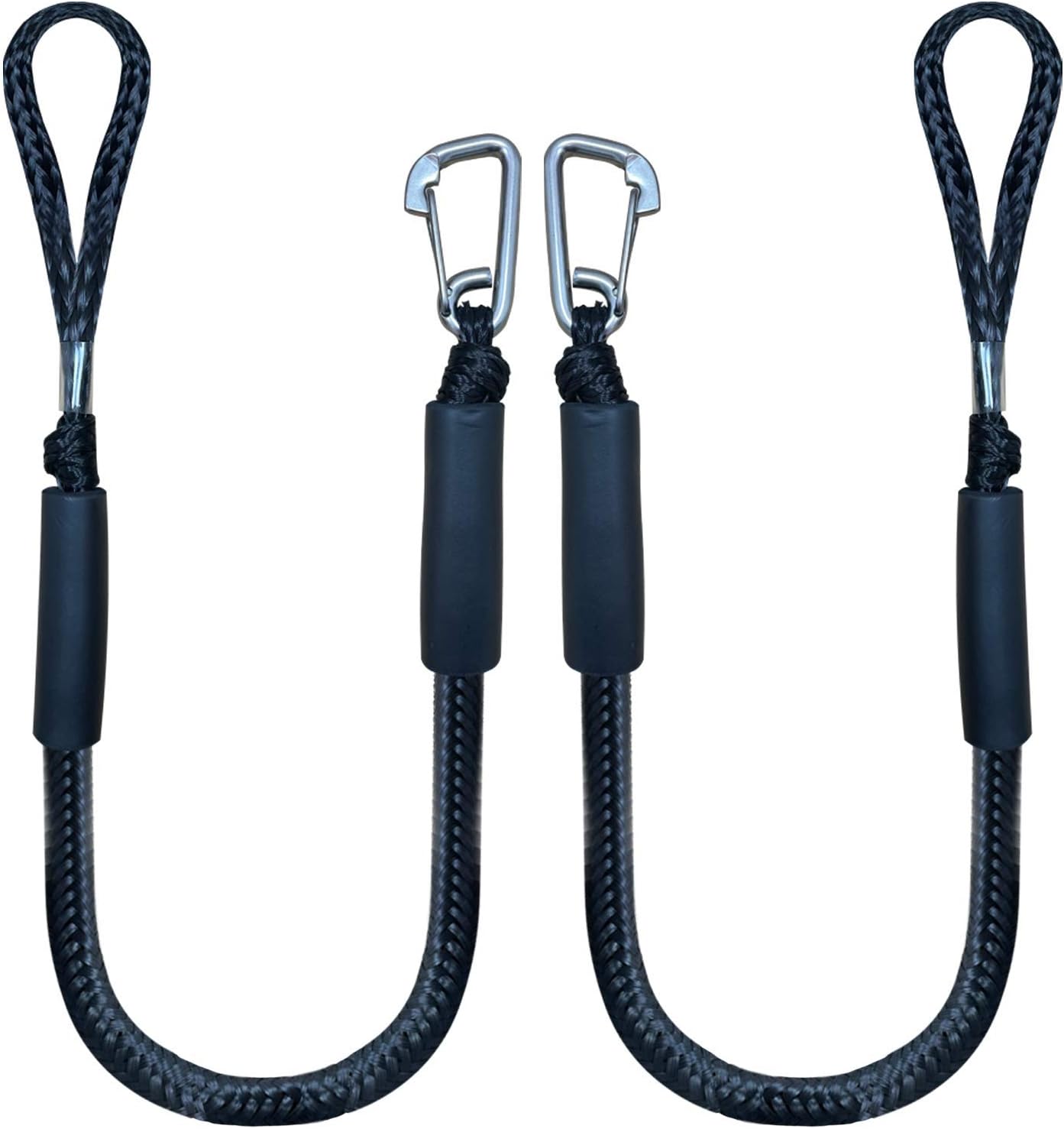 4 Feet Bungee Dock Line Mooring Rope 2-Pack for Docking with Stainless Steel Clip Accessories for Boats PWC, Built in Snubber, Kayak, Watercraft,SeaDoo,Jet Ski, Pontoon, Canoe, Power Boat