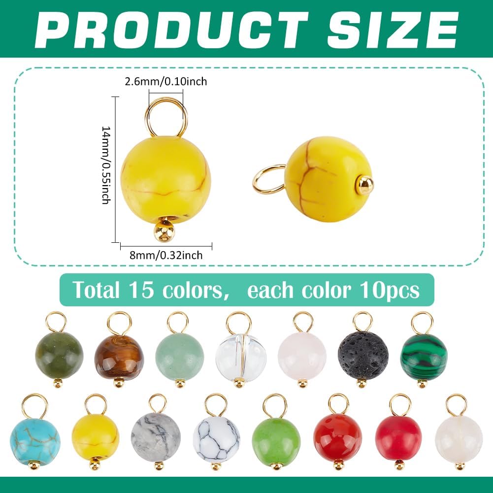 PH PandaHall Mixed Gemstone Pendants Round Gemstone Charms, Natural Synthetic Stone Pendants with Loops for Jewelry Making - Image 2