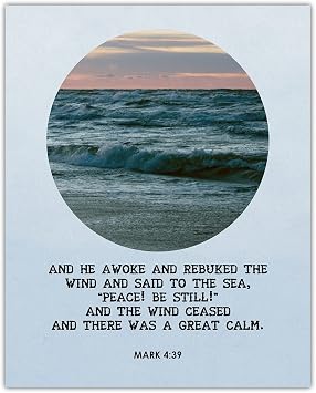 And He Awoke and Rebuked the Wind... Mark 439 - Inspirational Bible Verses, Christian Scripture Positive Quotes, Religious Bible Verse Wall Art Decor For Home & Office - Unframed Posters 8x10"
