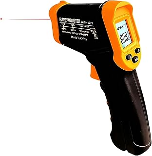 Digital Laser Infrarot Thermometer IR Pyrometer berührungslos Temperaturmessgerät Temperaturmesser, -50 ℃~600 ℃, LCD Beleuchtung, Gelb/Schwarz, Lasergrip (Nicht für Menschen) für Kochen/Pizza Oven/Gef
