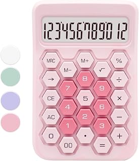 Pink Standard 12 Digit Large LCD Display Basic Office Calculator - Pink Office Supplies and Desk Accessories - Gifts for Coworkers