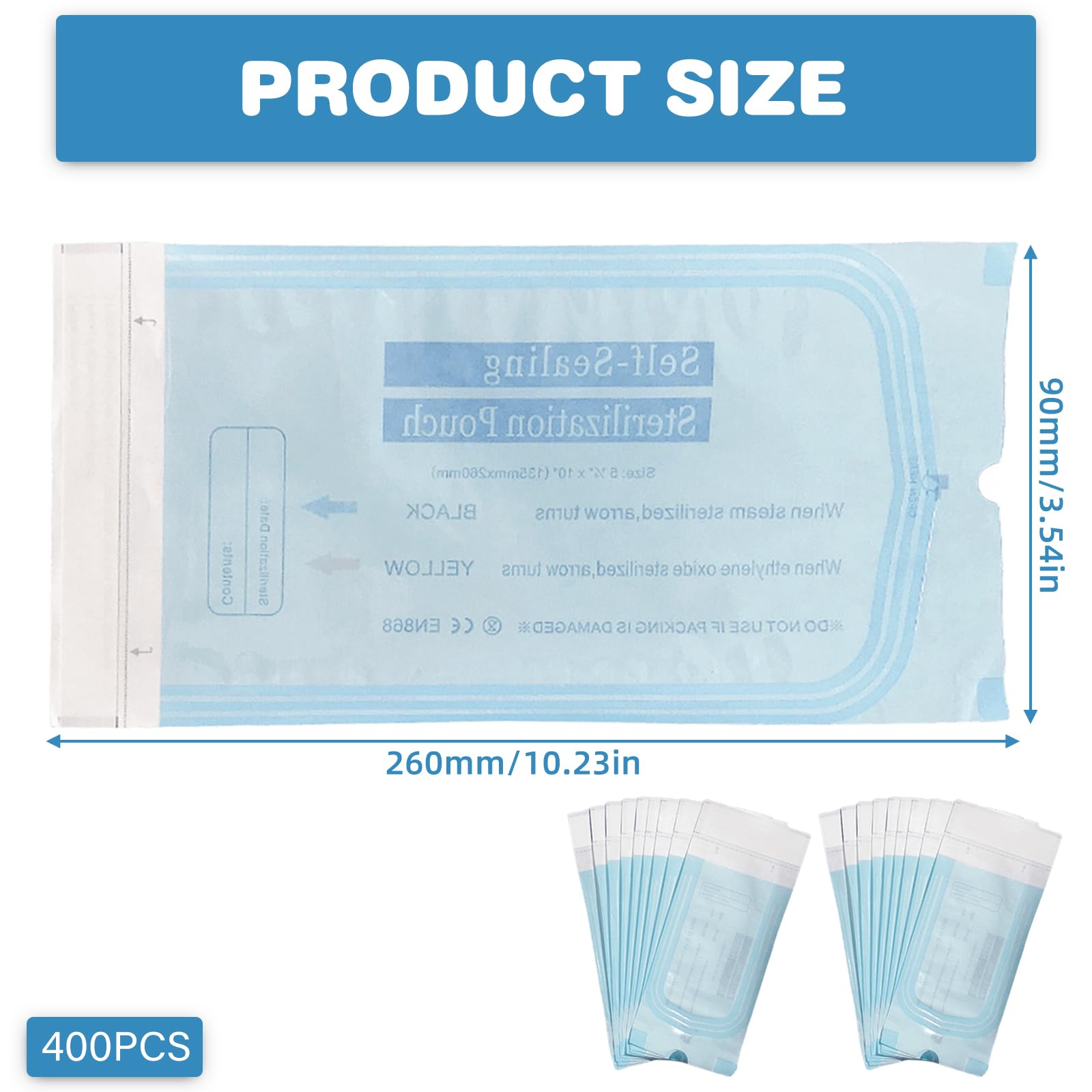 Bolsas de esterilización autoadhesivas 90 mm x 260 mm desechables 400 unidades