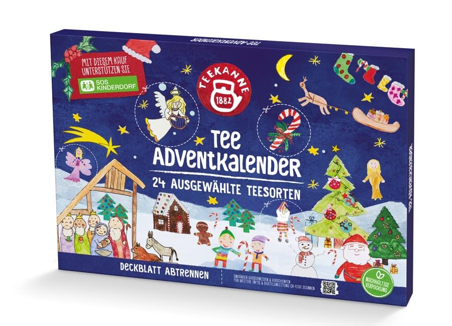 TEEKANNE Tee-Adventkalender 2025 blau - 24 Teesorten, limitierte Edition, unterstützt SOS Kinderdorf, nachhaltige Verpackung, ohne Plastik-Inlays, ideal als Geschenk für Teeliebhaber