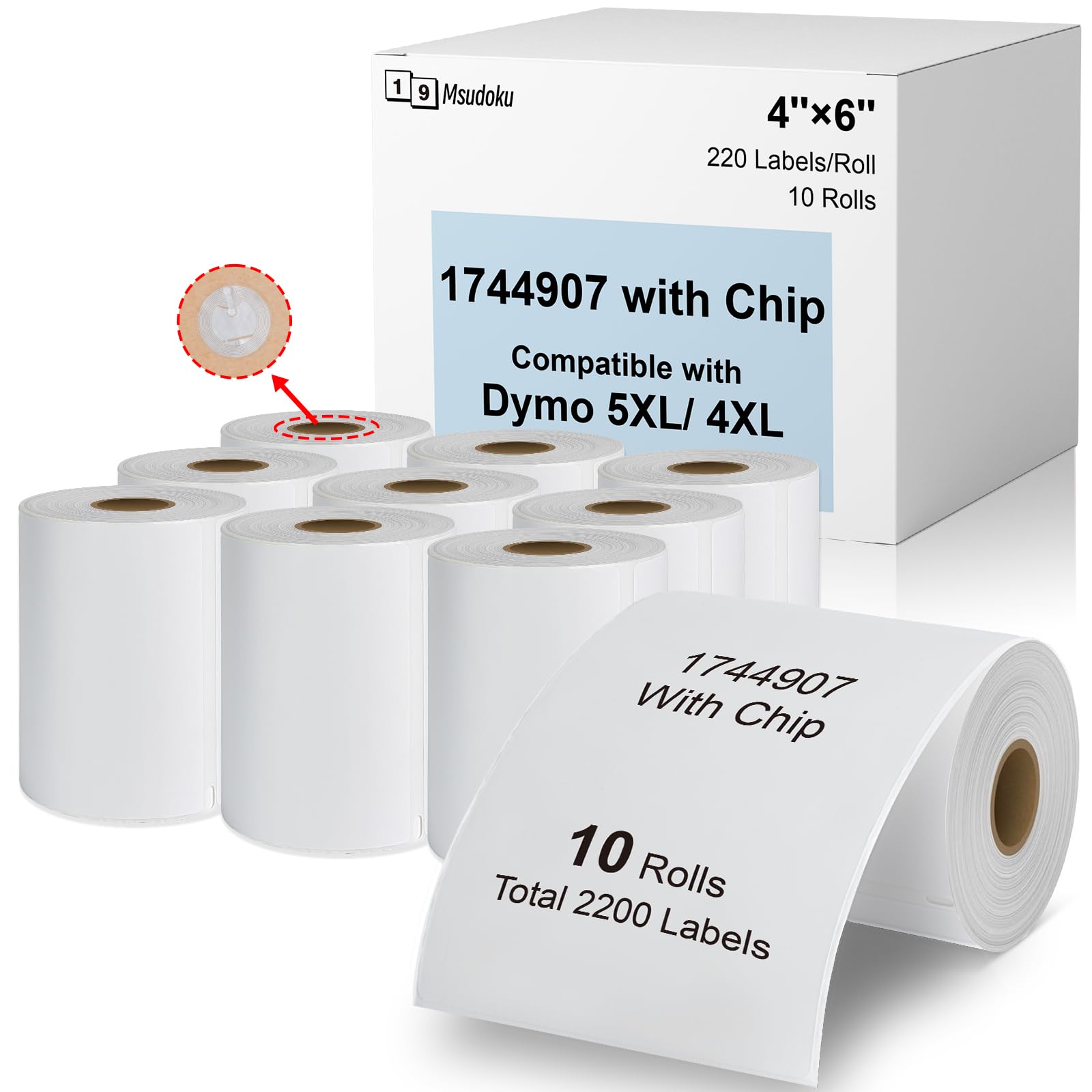 Msudoku 10-roll 1744907 4" x 6" Extra-Large Direct Thermal Shipping Label with RFID Chip, Compatible for DYMO Authentic LW LabelWriter 5XL 4XL Label