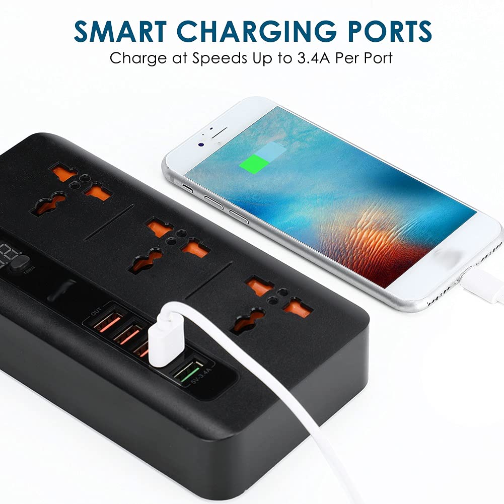 UK EU Plugs Home Extension Power Outlet with Switch Smart Timing 5V 3 4A 5 Port Charger 3 — view 4