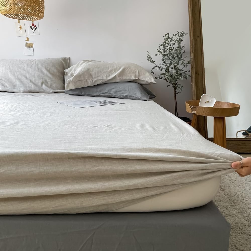 Simple&Opulence 100% French Linen Sheets King Set – 4 Piece Natural Bedding, Breathable & Soft (White) - View #3