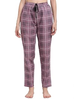 Claura Women Checked Purple & Black Cotton Pajama for Women Combo (Pack of 2) Price In India