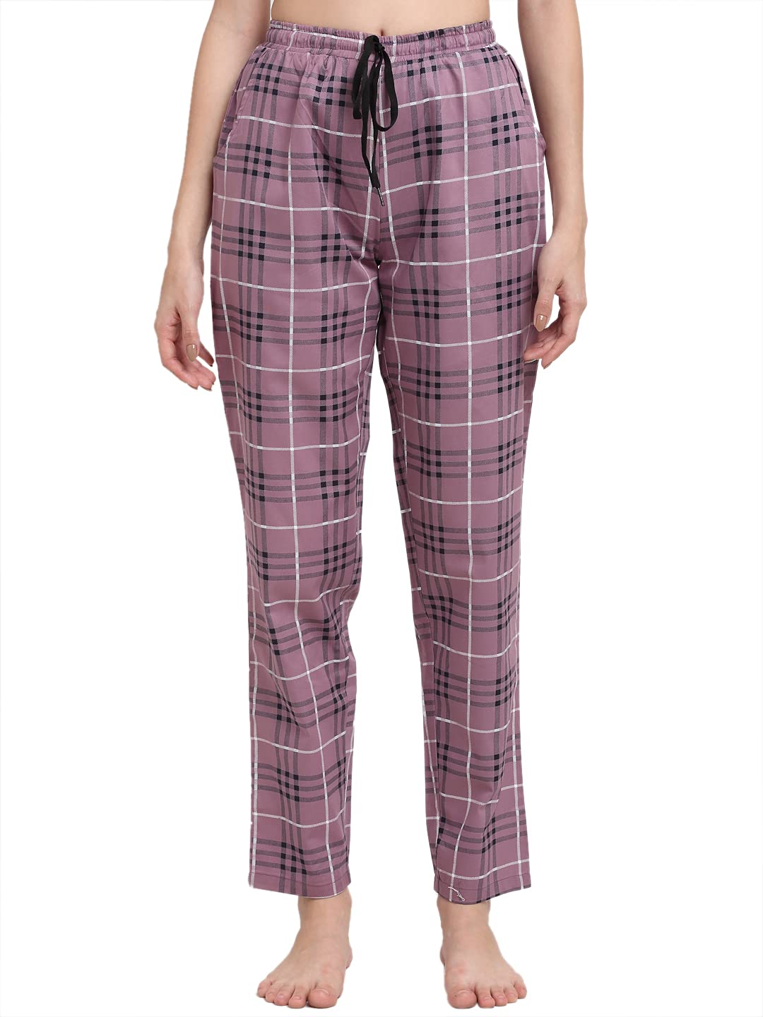 claura Women Checked Purple & Black Cotton Pajama for Women Combo (Pack of 2)-picture-15