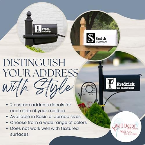 Set Of 2 Floral Monogram Glossy Mailbox Numbers For Outside - Die-Cut Vinyl Address Numbers For Mailbox - Mail Box Numbers & Personalized Address Decals - Smooth Surface Mailbox Address Decals - 15"W X 6"H, Basic #TOP2