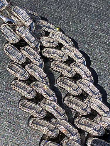 HarlemBling Solid 925 Sterling Silver - Baguette CZ Iced Men's Miami Cuban Link Bracelet - 12mm - Heavy 62 Grams4