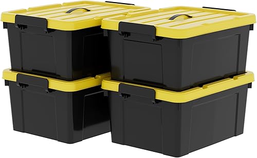 40 cuartos de galón x 4 contenedores de almacenamiento duraderos con tapa abatible, apilables, resistentes, contenedores de almacenamiento de