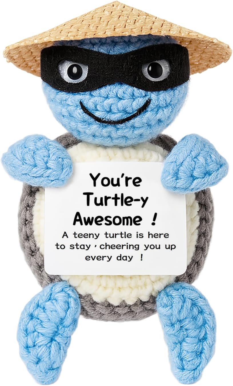 Positive Turtle Crochet & Emotional Support Crochet Turtle – Funny Cute Inspirational Gifts for Women Men Kids, Desk Decor for Women, You're Turtley Awesome for Teens, Birthday and Graduation Present