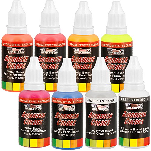 U.S. Art Supply 6 Color Fluorescent Acrylic Neon Colors Airbrush, Leather & Shoe