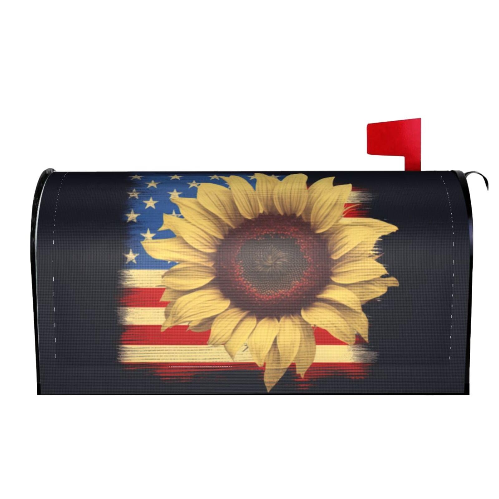 Sunflower American Flag 02 Mailbox Covers Magnetic Wraps Post Letter Box Cover Garden Home Decor