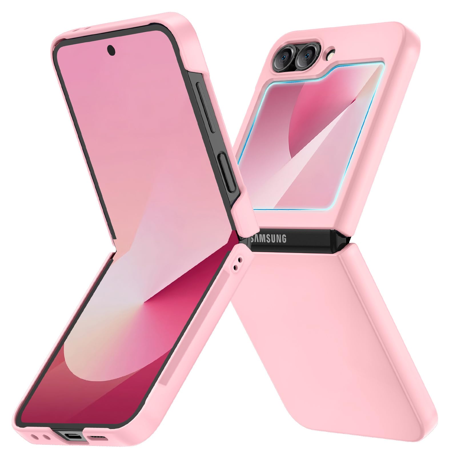 Ruky for Galaxy Z Flip 6 Case, with Built-in Screen Protector, Pink | Full Body Hard PC Slim Anti-Scratches Shockproof Wireless Charging Women Girls Phone Case for Samsung Galaxy Z Flip 6, Pink