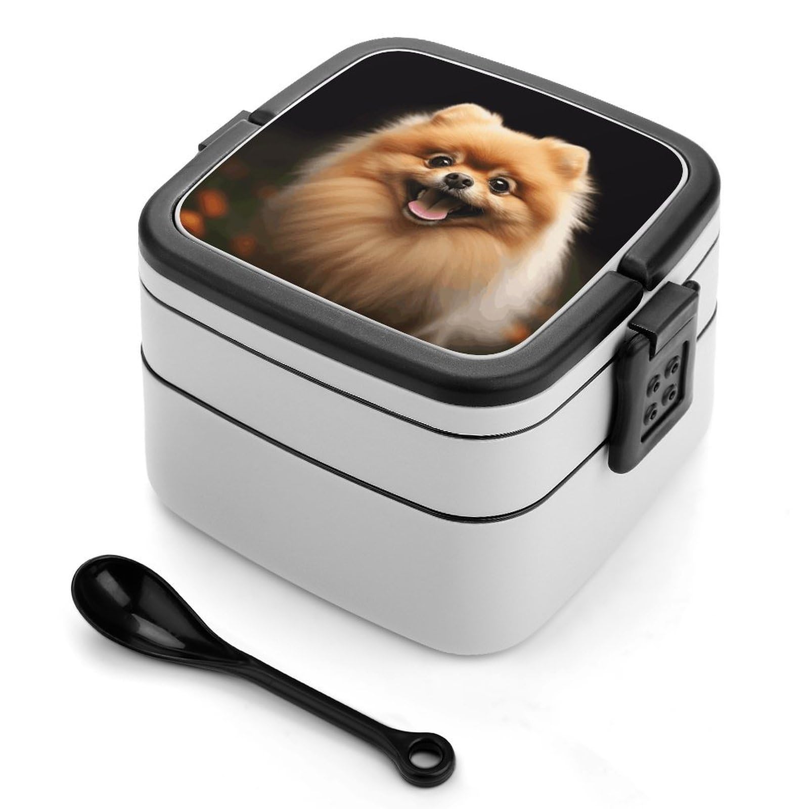 VstaDank Pomeranian Bento Box Portable Adult Lunch Box with 2 Layer&Spoon Reusable Insulated Lunchbox Large Food Containers Leak Proof Lunch Containers for Work Camping Meal Prep
