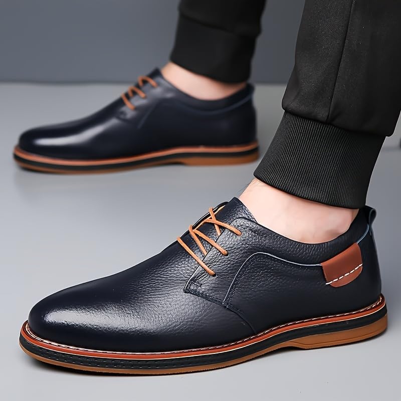 Men's Leather Dress Shoes - Sleek Lace-Up Business Casual Footwear All-Season Comfort for Work, Parties, and Casual Attire, Versatile Dress Shoes