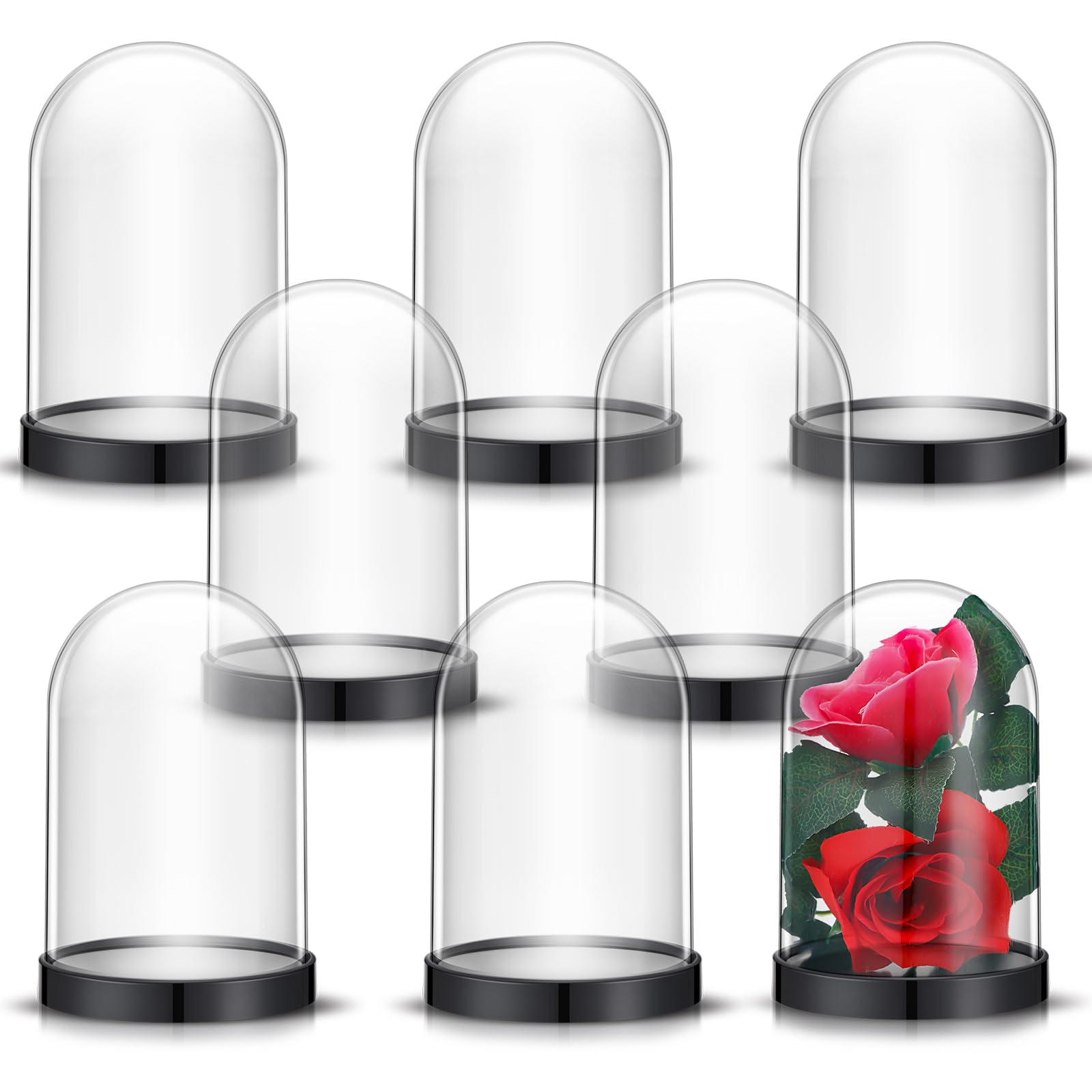 Zhengmy Plastic Dome Display Case Cloche Bell Jar with Base Clear for Collectibles Rose Office Home Tabletop Centerpiece Decoration(12 Pieces)