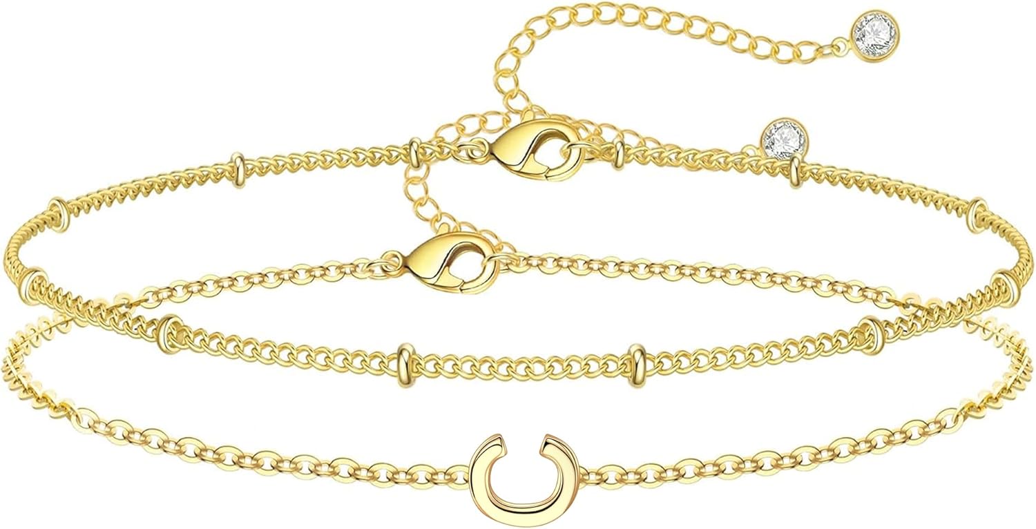 Turandoss Gold Initial Bracelets for Women Girls Jewelry Gifts - 18K Gold Plated Layered Letter A-Z Initial Bracelets Dainty Bracelet Jewelry Gift for Women Girls Gifts for Her