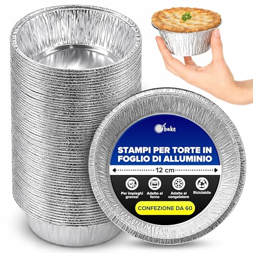 ebake Vaschette Alluminio - 12 cm de Teglie Usa E Getta - Rotonda Pirottini Alluminio, teglie usa e getta pour Petits Gâteaux Tartelettes et Gâteauxet Stampi Per Crostatine (Paquet de 60)