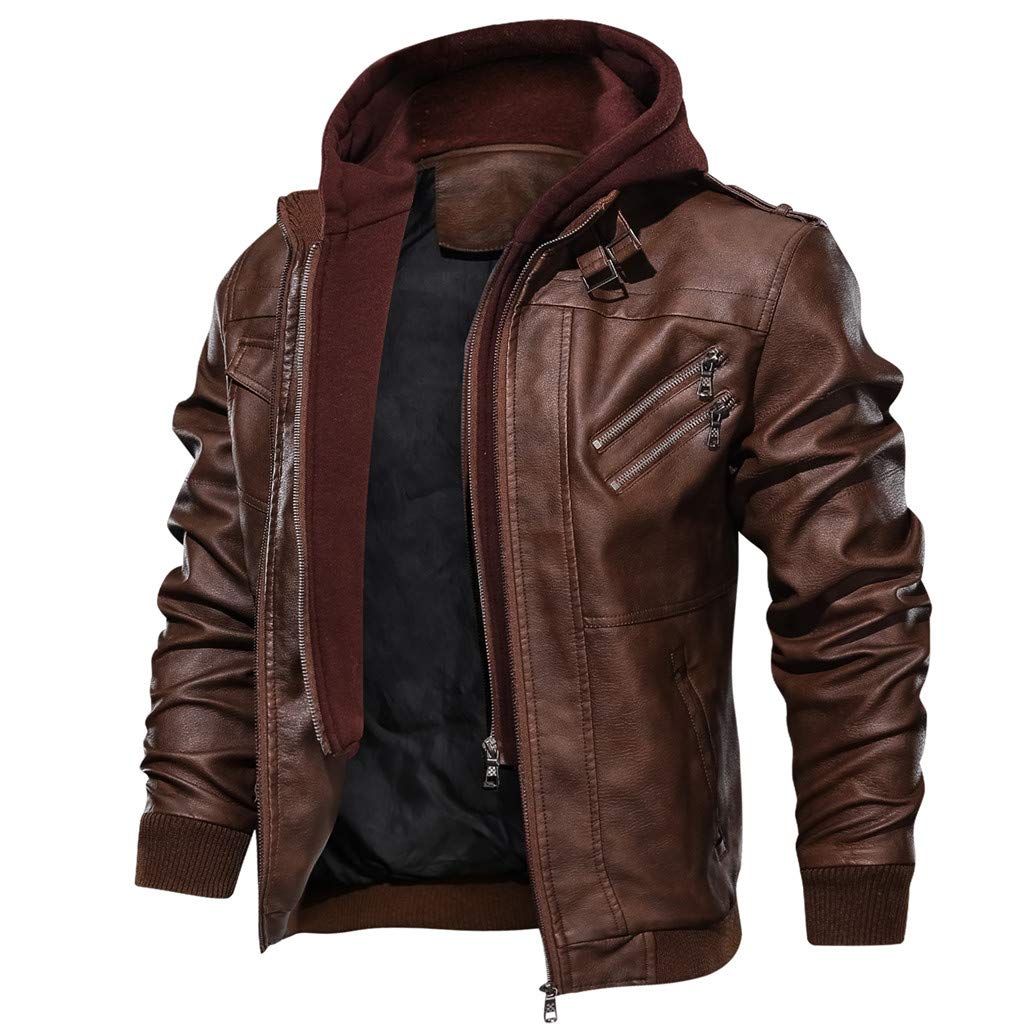 Chaquetas de cuero con hombros descubiertos para hombre, con capucha desmontable, piel sintética, sombrero de otoño, abrigo de invierno, abrigos para hombre, chaquetas utilitarias con tirantes