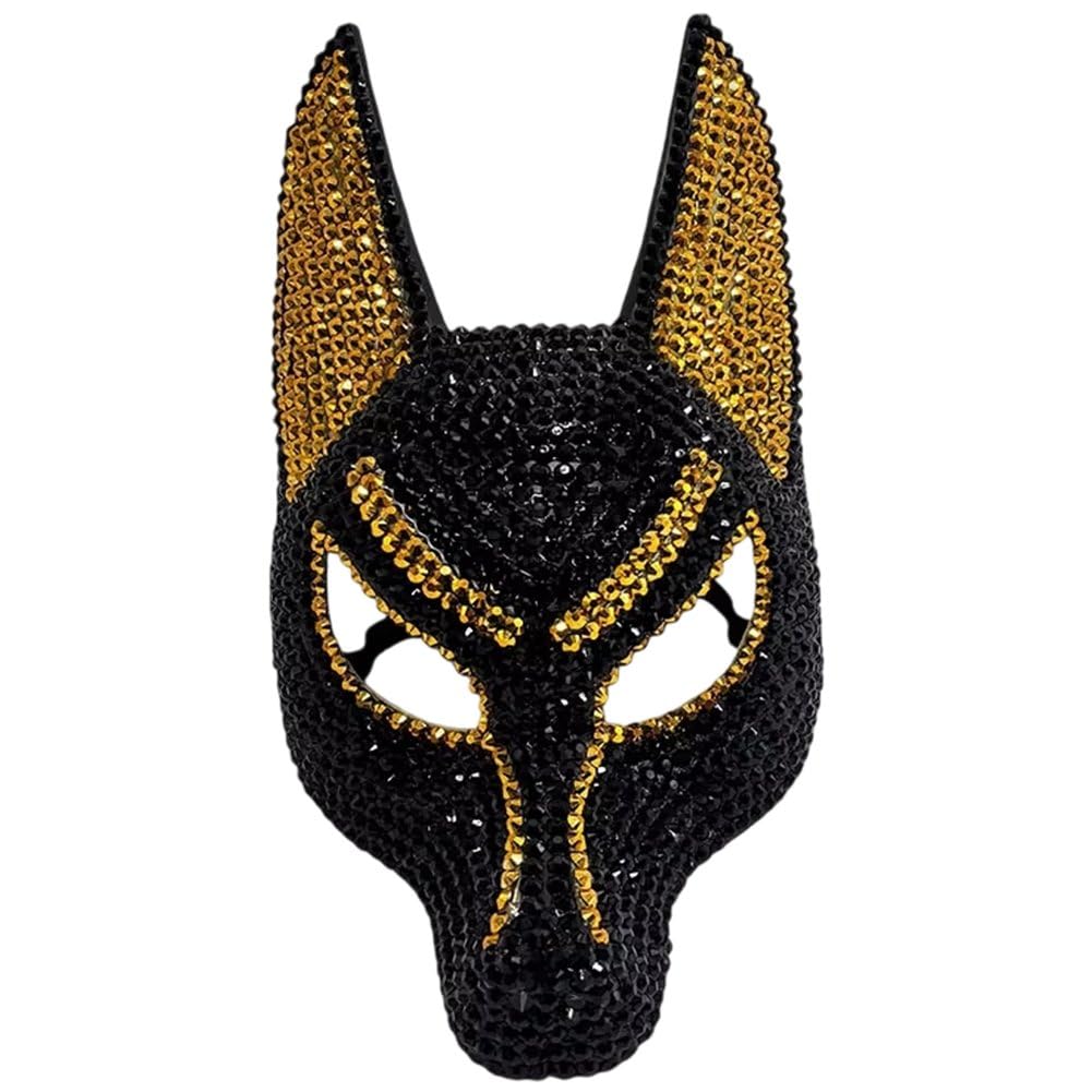 Brxmpn Sparkling Anubis Mask Egyptian God of Death Mask Rhinestone Masquerade Mask for Halloween Parties and Performance