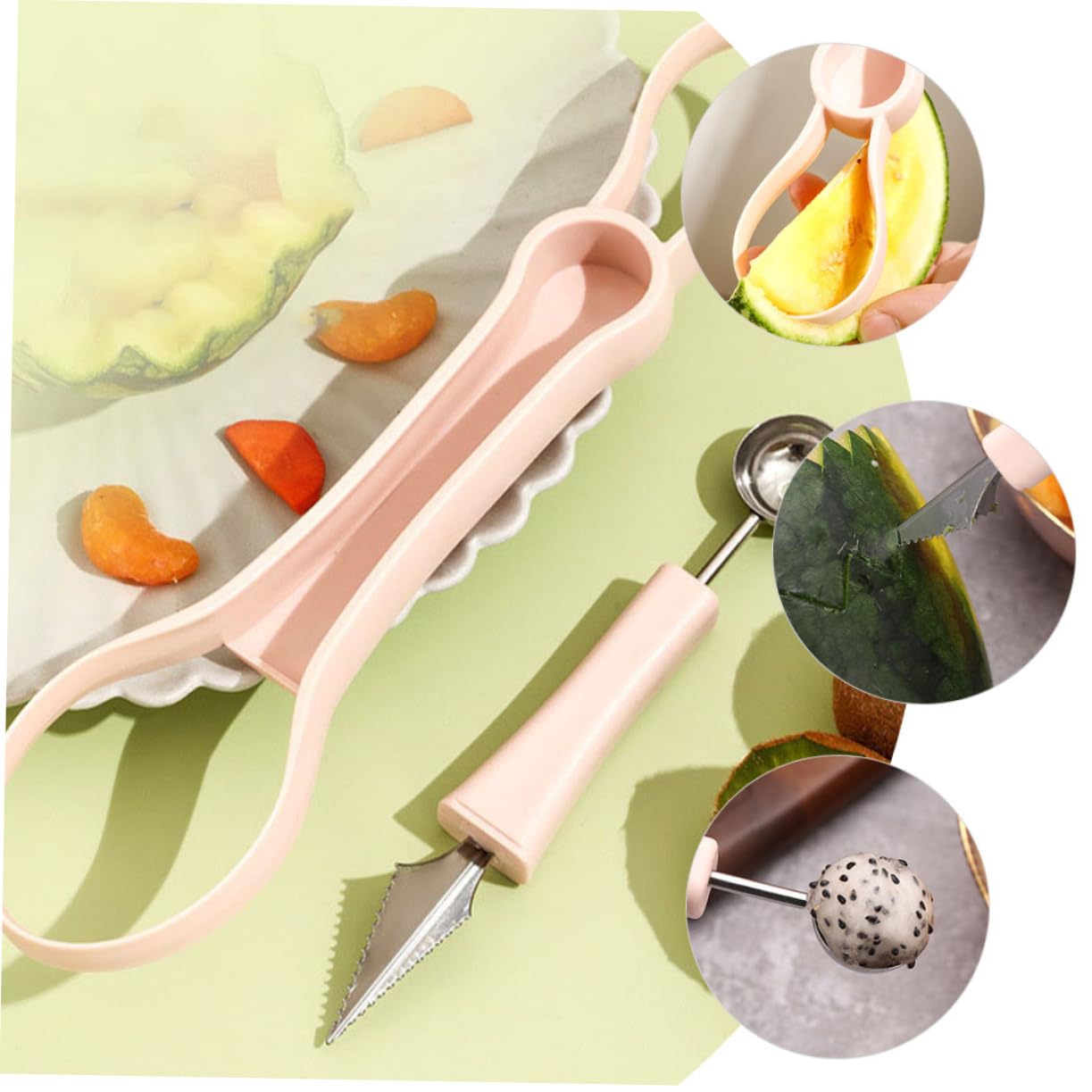 Gatuida 3piezas Cuchara De Melón Multifuncional Acero Inoxidable Herramienta De Corte y Decoración De Frutas Para Sandías y Melones Diseño Ergonómico y Ligero