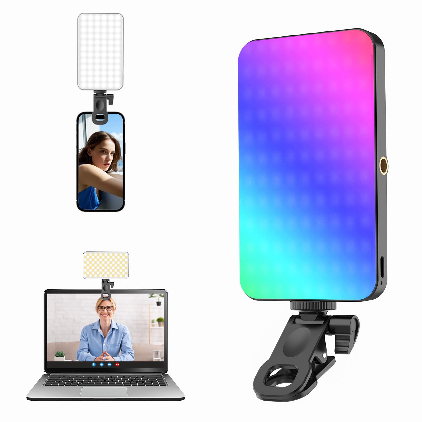 5000mAh Portable Selfie Light Pour IPhone : 150 LED RGB Rechargeable Téléphone Remplissage Lumières Anneau Lumière Pour Photo Appareil Photo Maquillage Photo Vidéo Conférences Utilisation Ordinateur