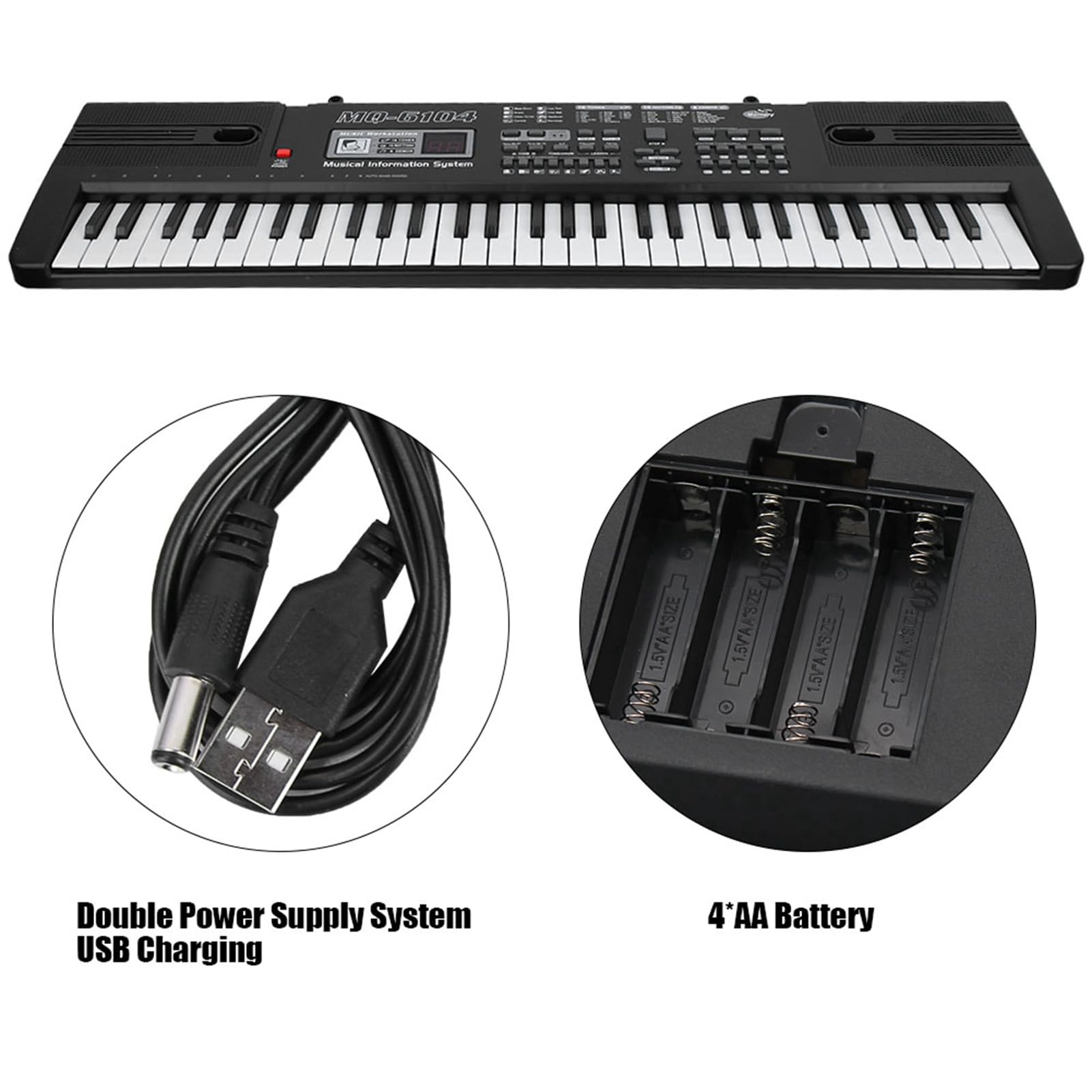 Teclado Portátil de órgano Electrónico de Música Digital para Niños con 61 Teclas, Micrófono